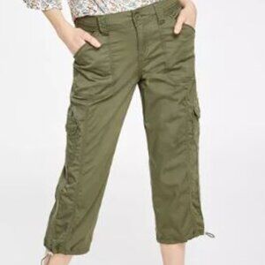 NWT Style & Co Petite Mid Rise Bungee-Hem Capri Pants 14P Olive Sprig